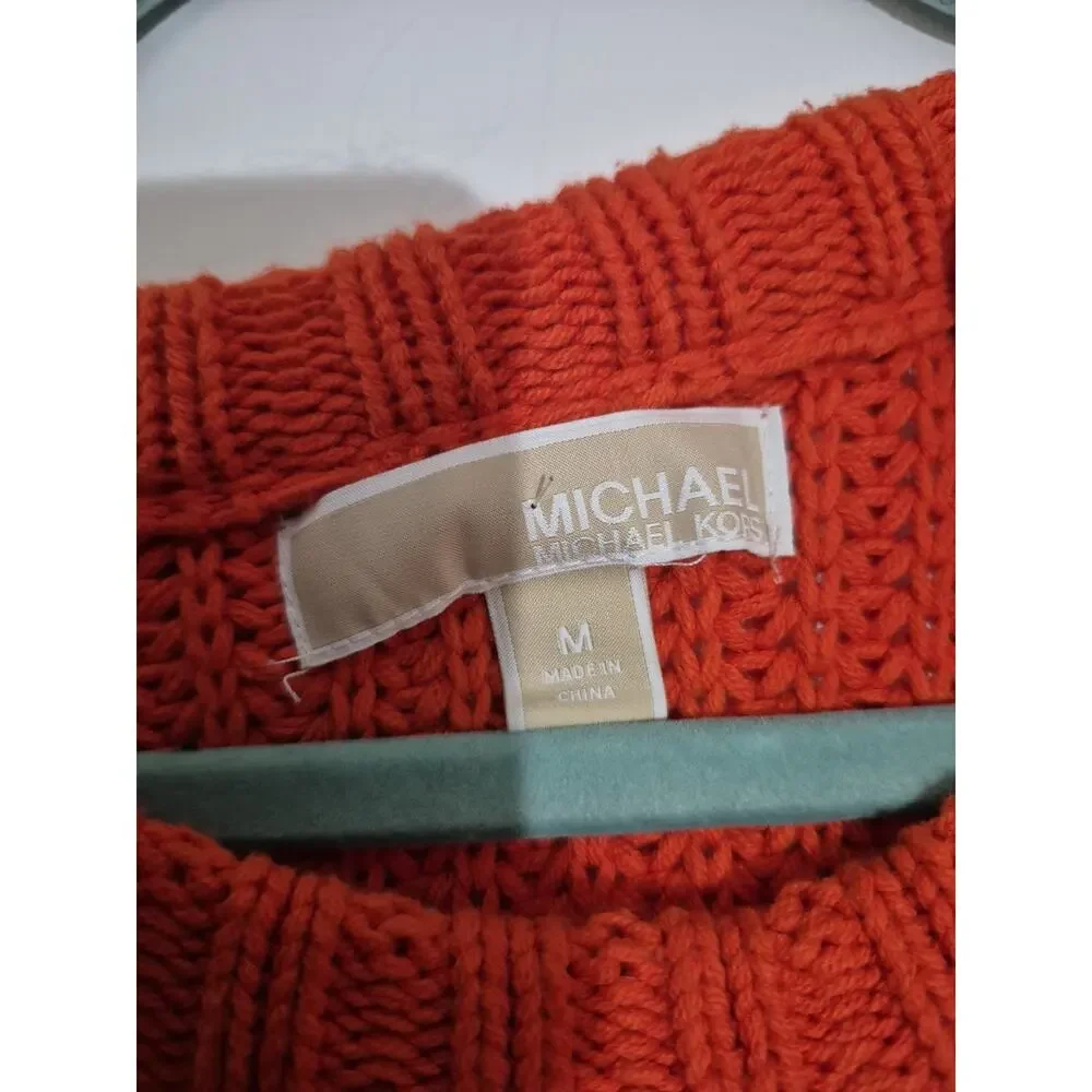 💥 MICHAEL KORS Womens Pullover Sweater Top Size M Orange Knit Long Sleeve D6